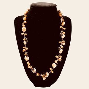 LUC Necklace Bronze & Tan Pearls with Natural Gemstones Sterling Clasp 18" - 20"